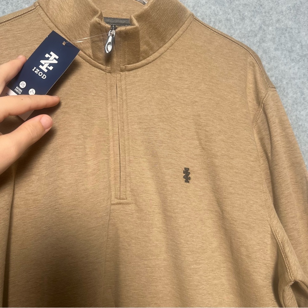 IZOD Luxury Classic Mens Tan Quarter-Zip Pullover NWT Size M - Picture 3 of 7